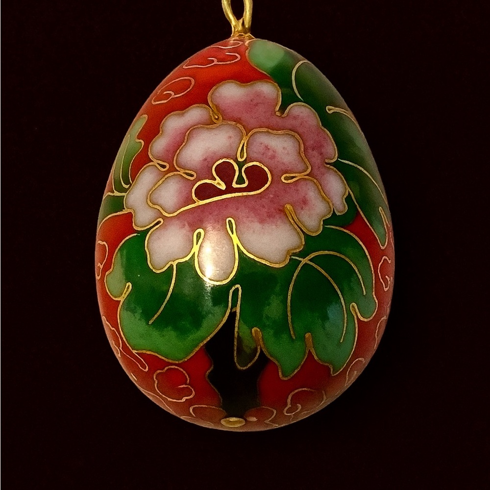 Floral Cloisonné Pendant Sterling Silver Very Large Statement